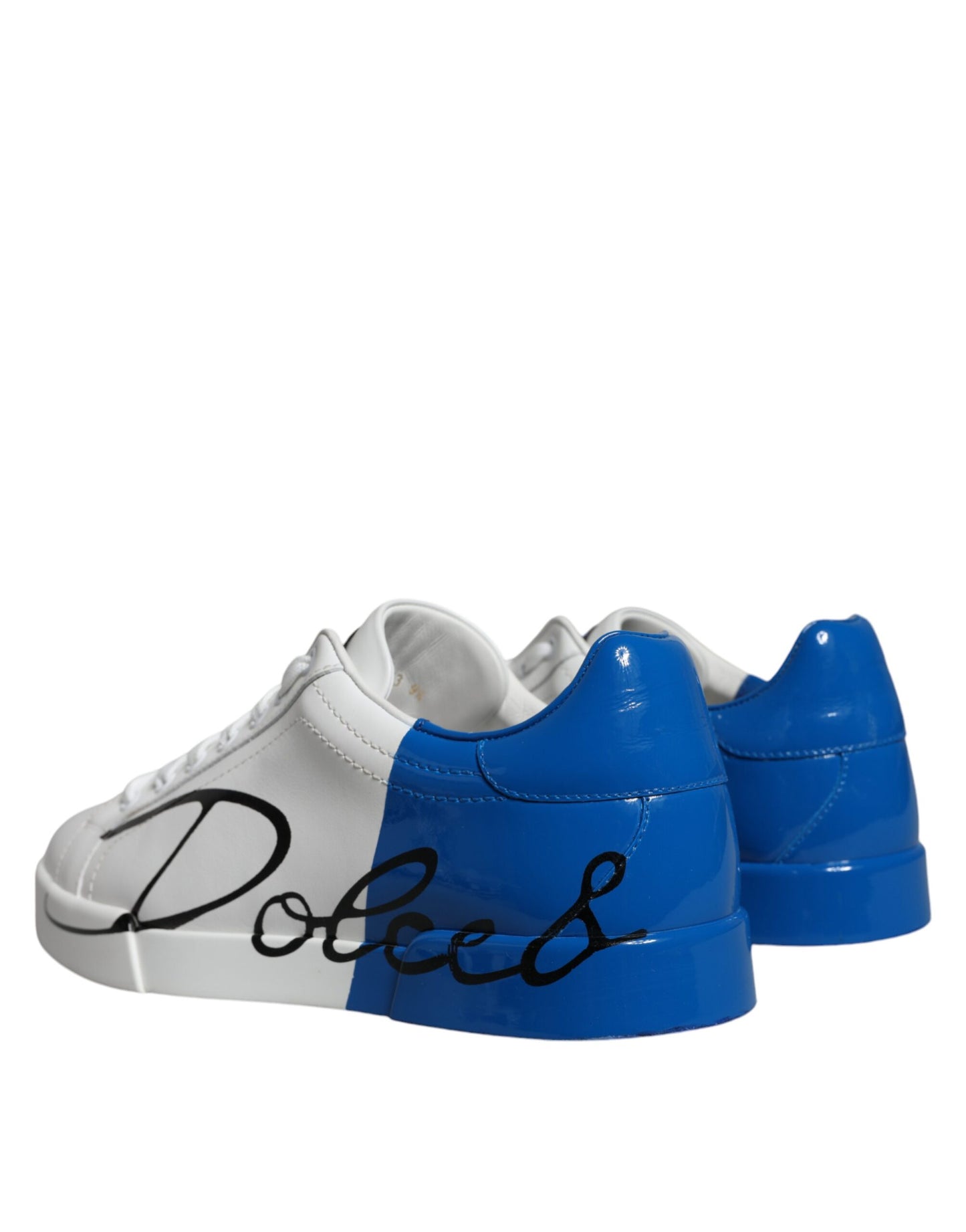 White Blue Leather Logo Low Top Sneakers Shoes