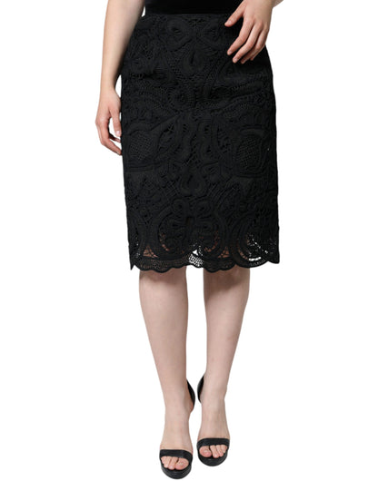 Black Floral Lace HighWaist Pencil Cut Skirt