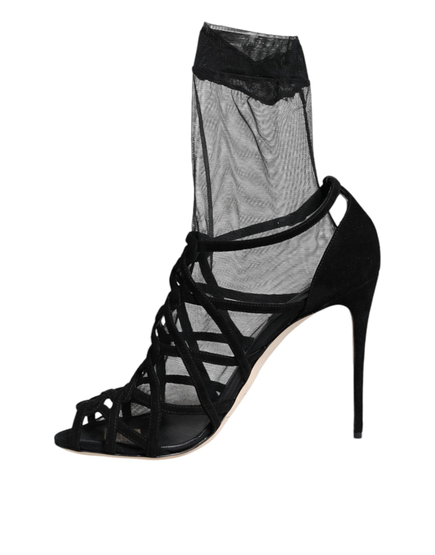 Black Tulle Stretch Heels Sandals Shoes