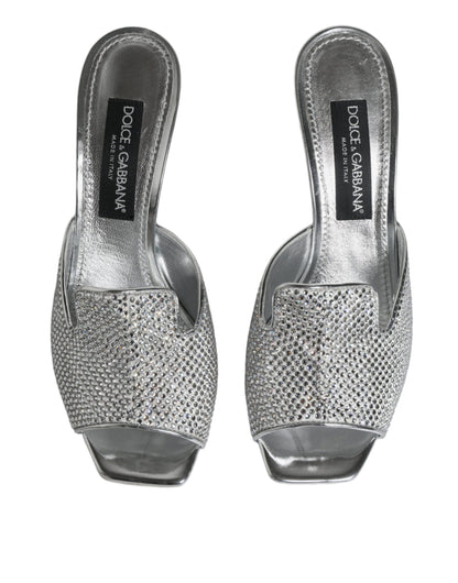 Silver Viscose Logo Heels Slide Sandals Shoes