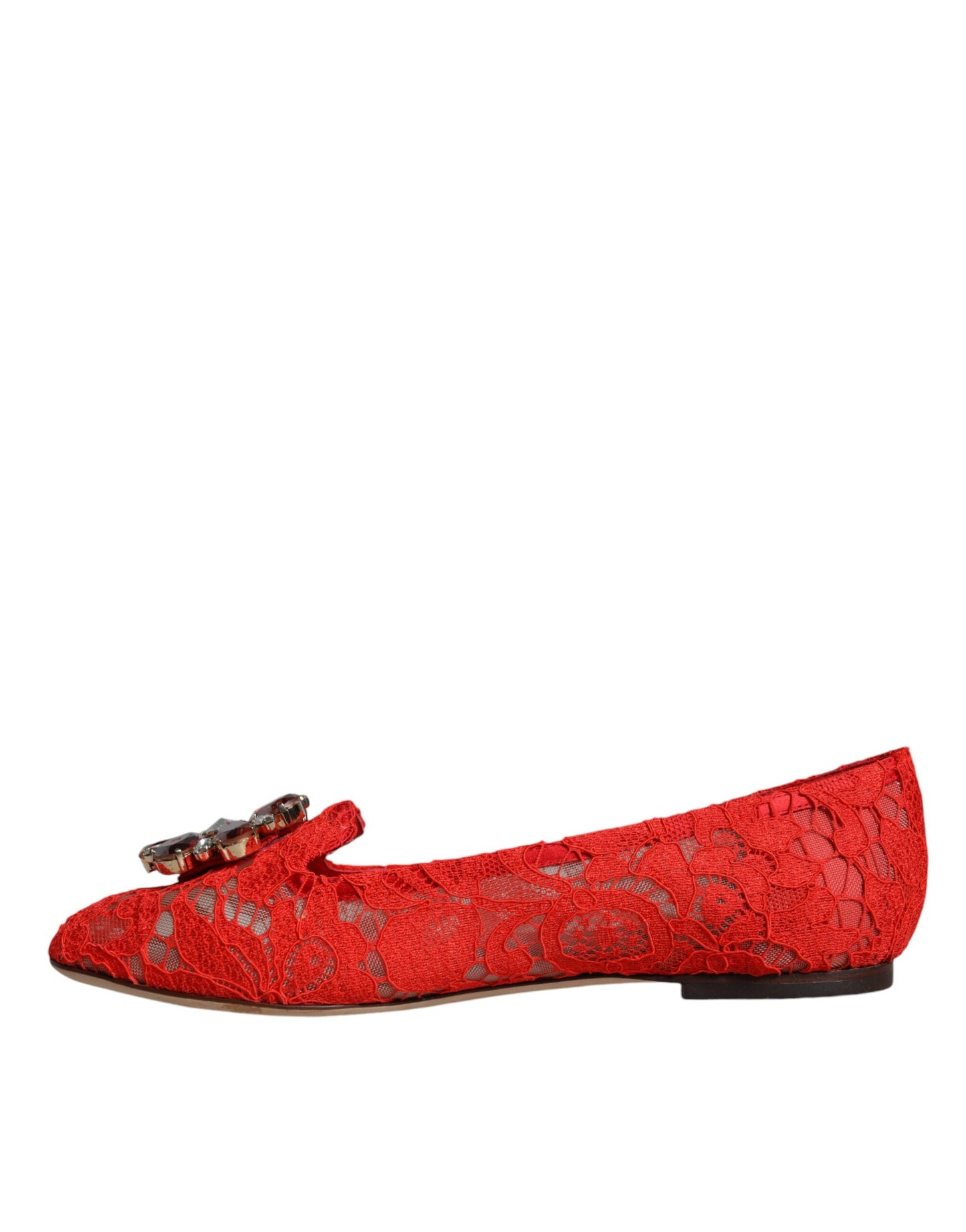 Red Lace Crystal Ballet Flats Loafers Shoes