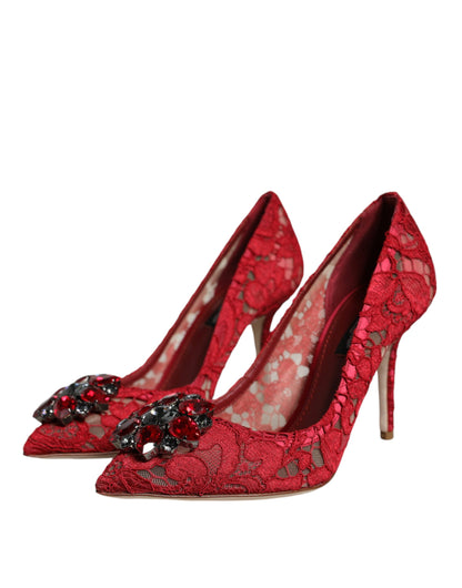 Red Taormina Lace Crystal Heels Pumps Shoes