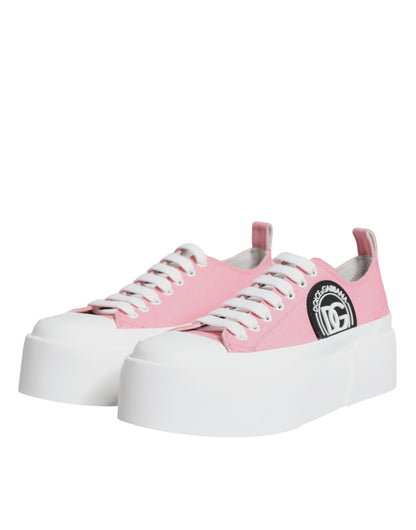 Pink White Canvas Logo Low Top Sneakers Shoes