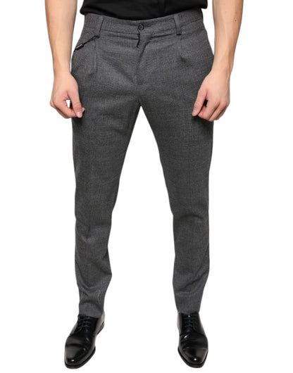 Gray Check Tartan Wool Skinny Pants