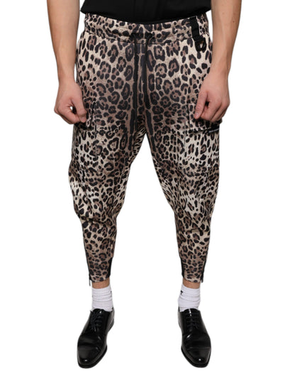 Brown Leopard Polyester Jogger Pants