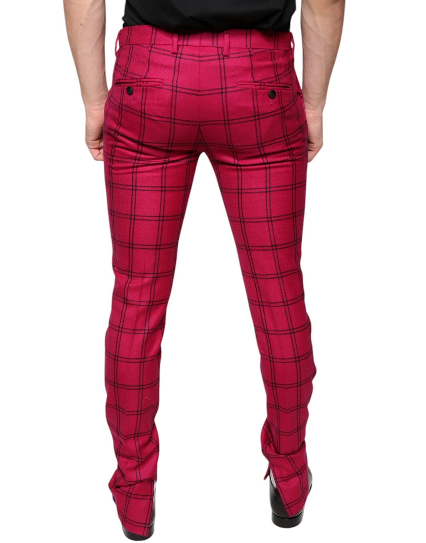 Pink Checkered Wool Skinny Pants