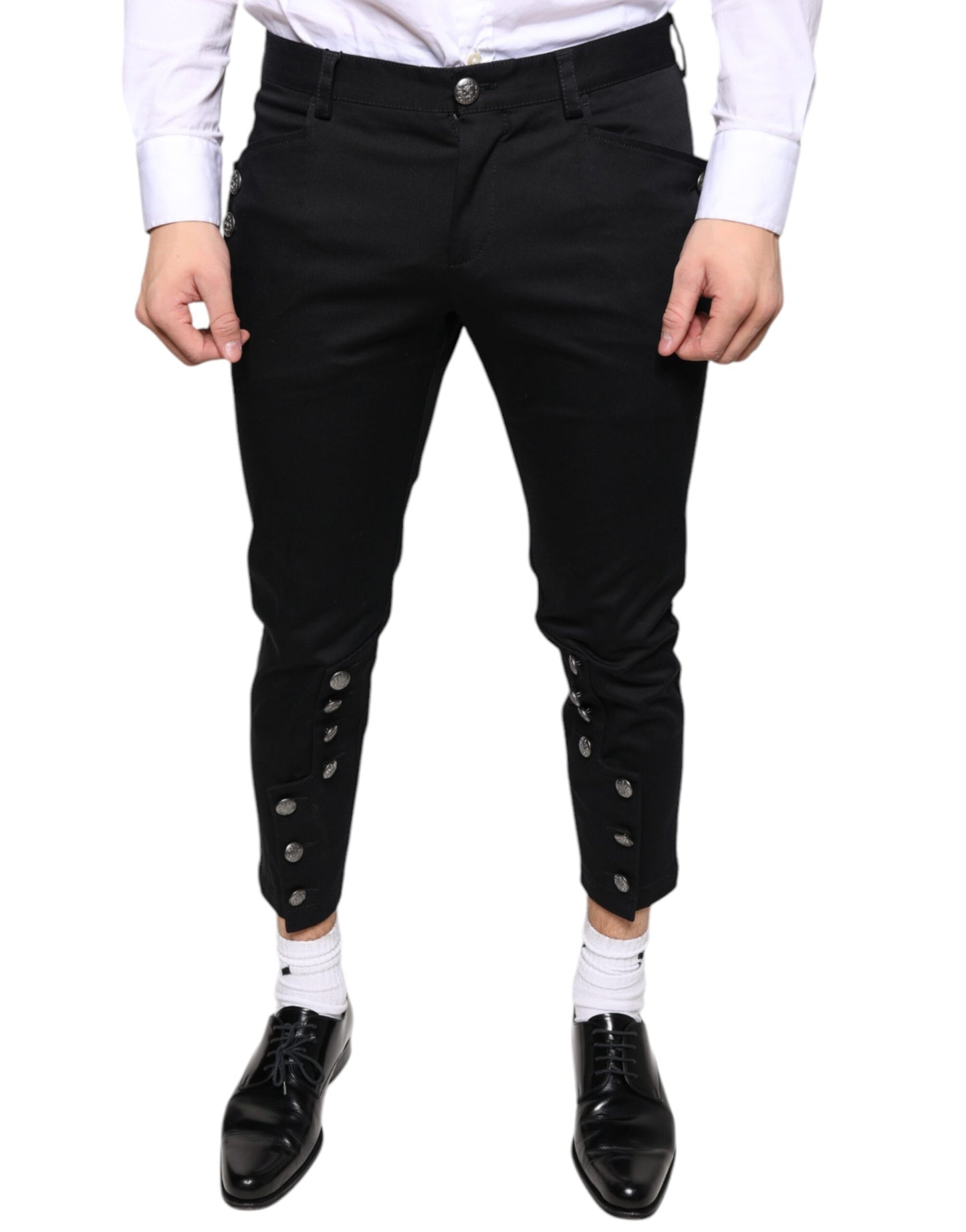 Black Cotton Embellished Cropped Pants