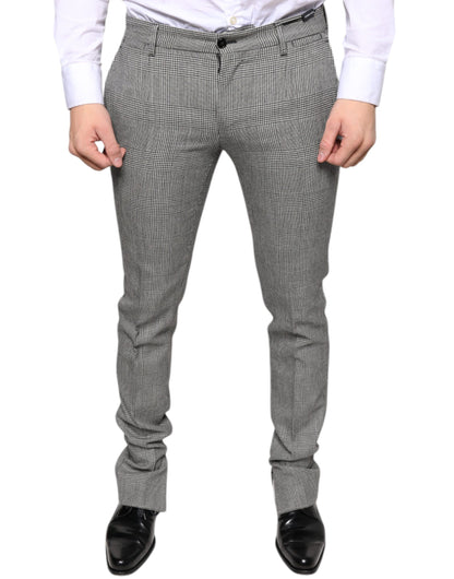 Gray Check Tartan Wool Skinny Pants