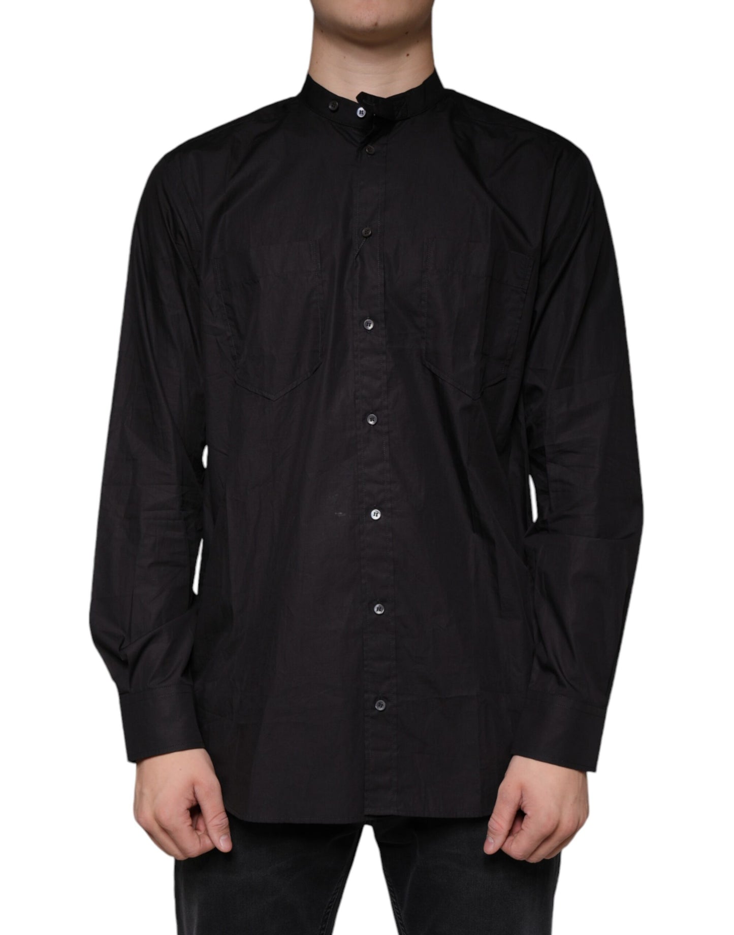 Black Cotton Button Down Men Casual Shirt