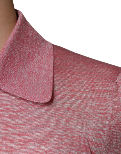 Pink Polyester Long Sleeve Men Polo T-shirt