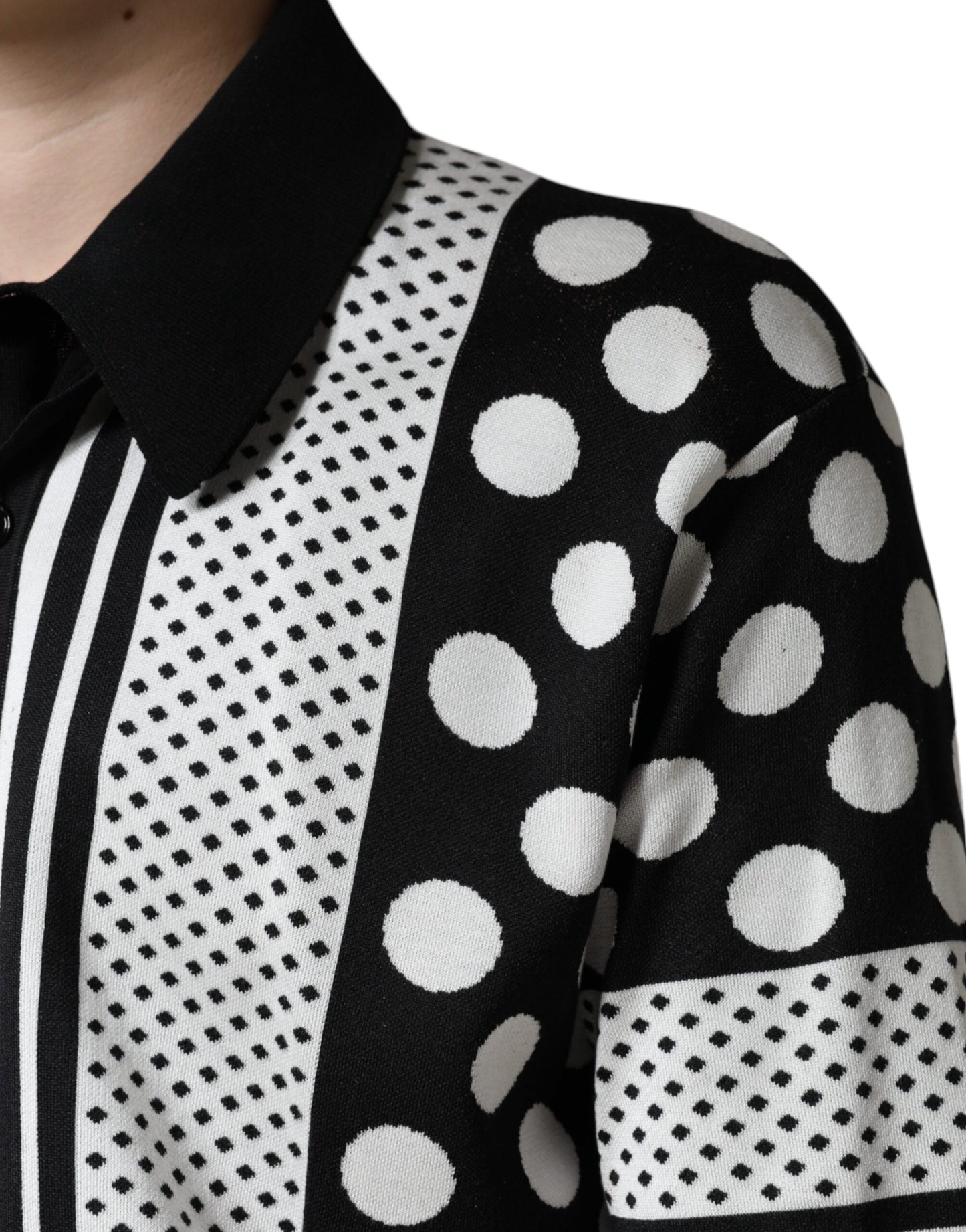 Black White Polka Dot Collared Polo T-shirt