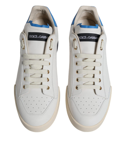 White Blue Perforated Low Top Sneakers Shoes