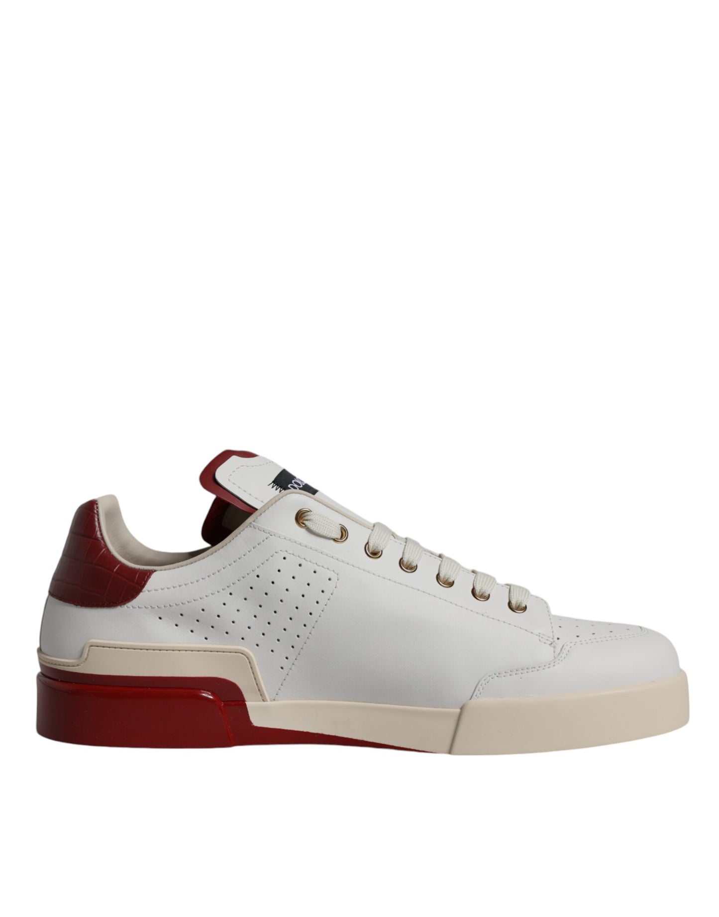 White Red Perforated Low Top Sneakers Shoes