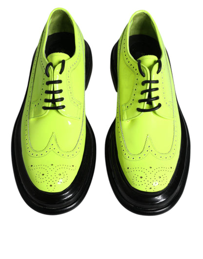 Neon Green Leather Lace Up Derby Dress Shoes