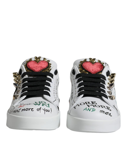 White Heart Studded Low Top Sneakers Shoes