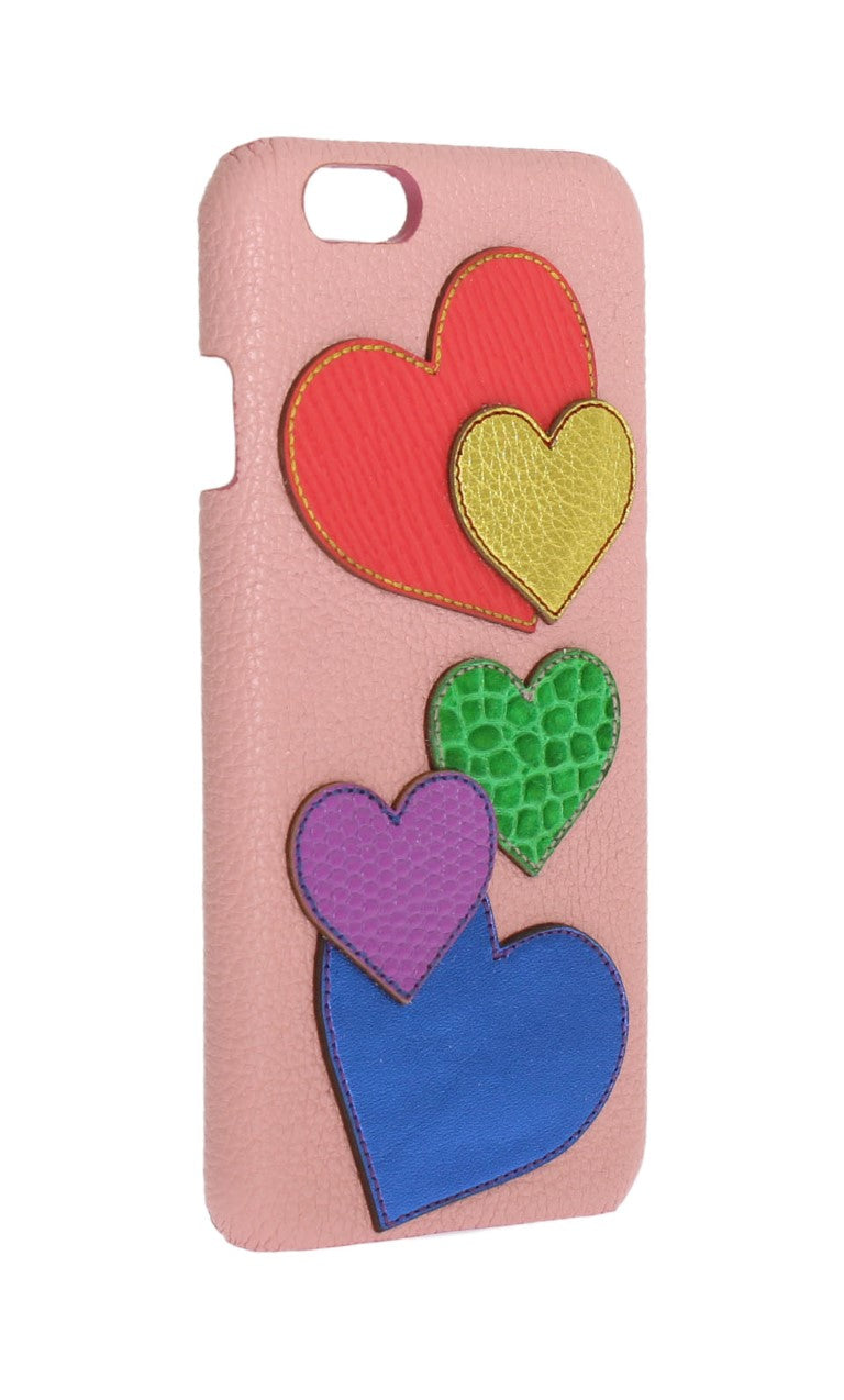 Chic Pink Leather Heart-Embellished Phone Cover