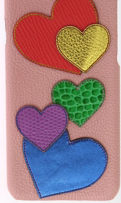 Chic Pink Leather Heart-Embellished Phone Cover