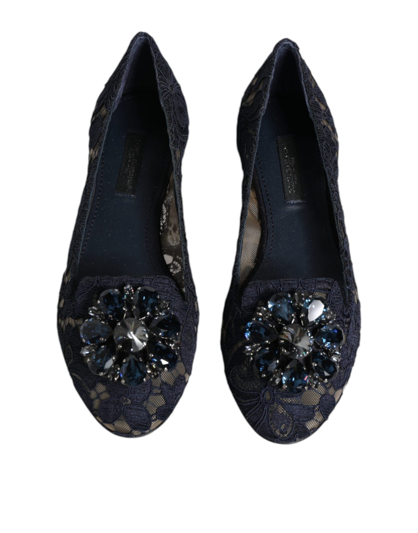 Blue Taormina Lace Crystals Flats Shoes