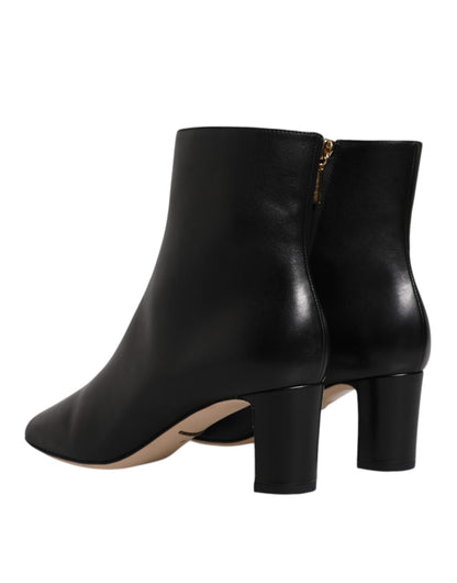 Black Jackie Leather Mid Calf Boots Shoes