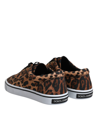 Brown Leopard Logo Print Cotton Sneakers Shoes