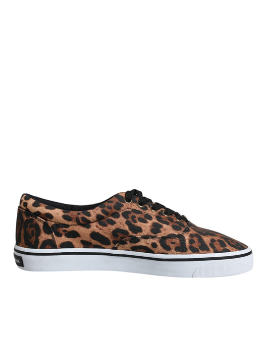 Brown Leopard Logo Print Cotton Sneakers Shoes