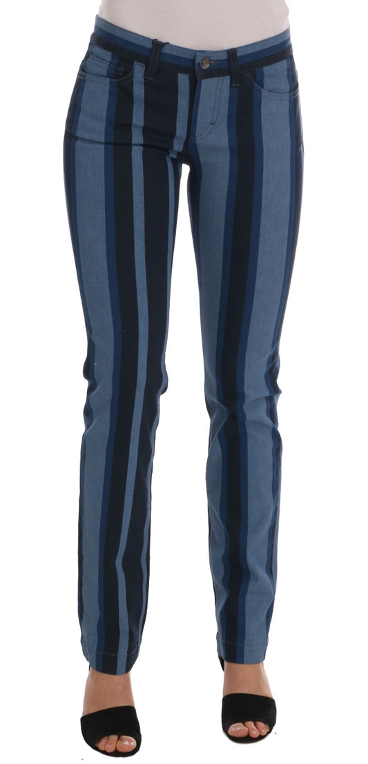 Chic Blue Striped Slim Fit Girly Jeans