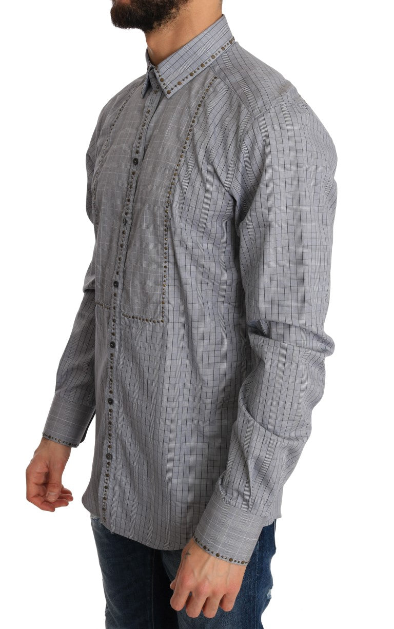Elegant Gray Checkered Slim Fit Casual Shirt