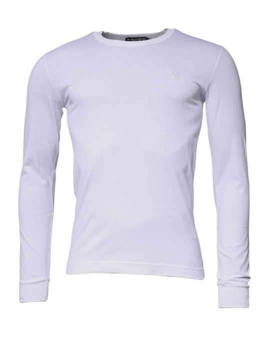 White Crown Crew Neck Cotton Pullover Sweater