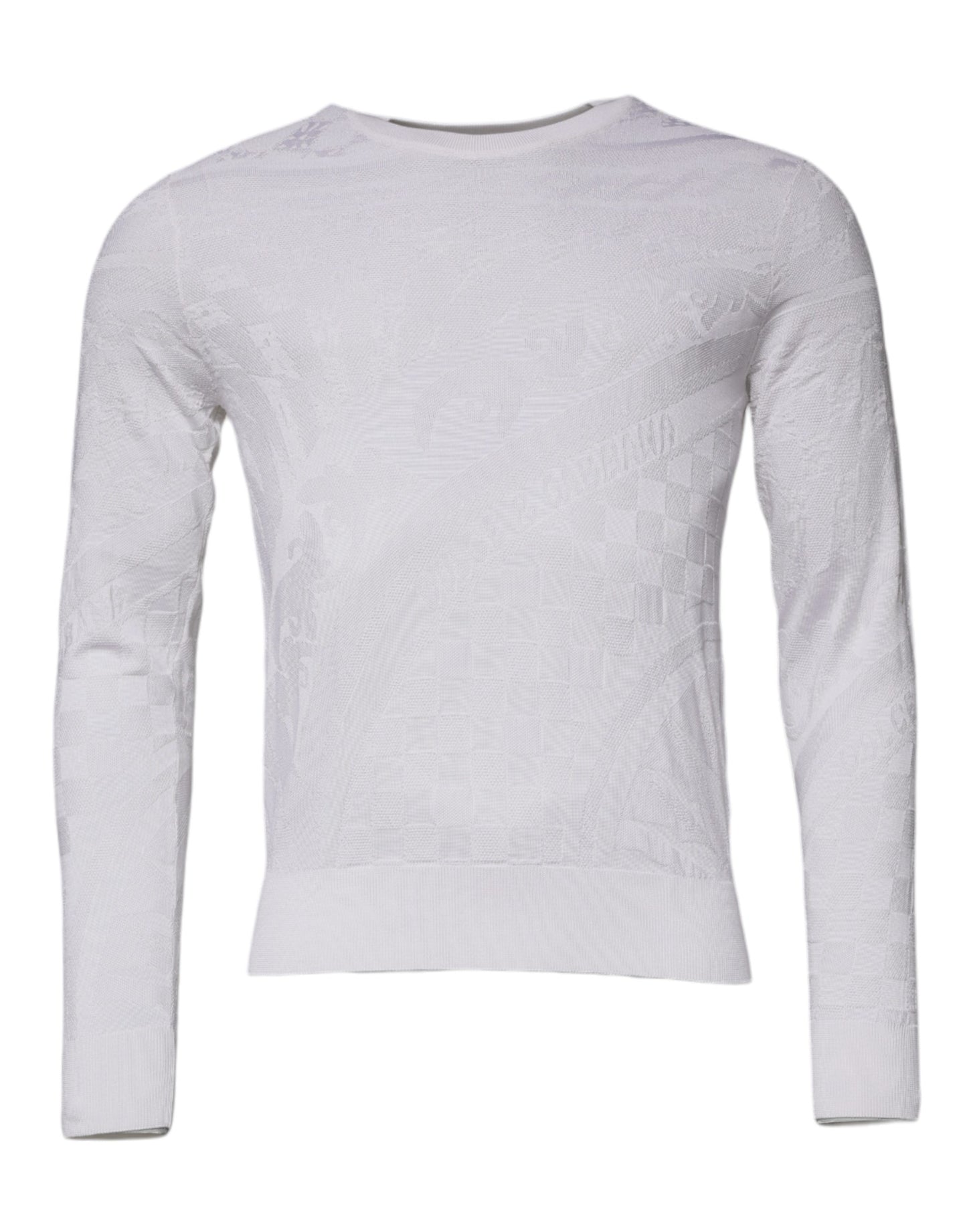 White Silk Crew Neck Men Pullover Sweater