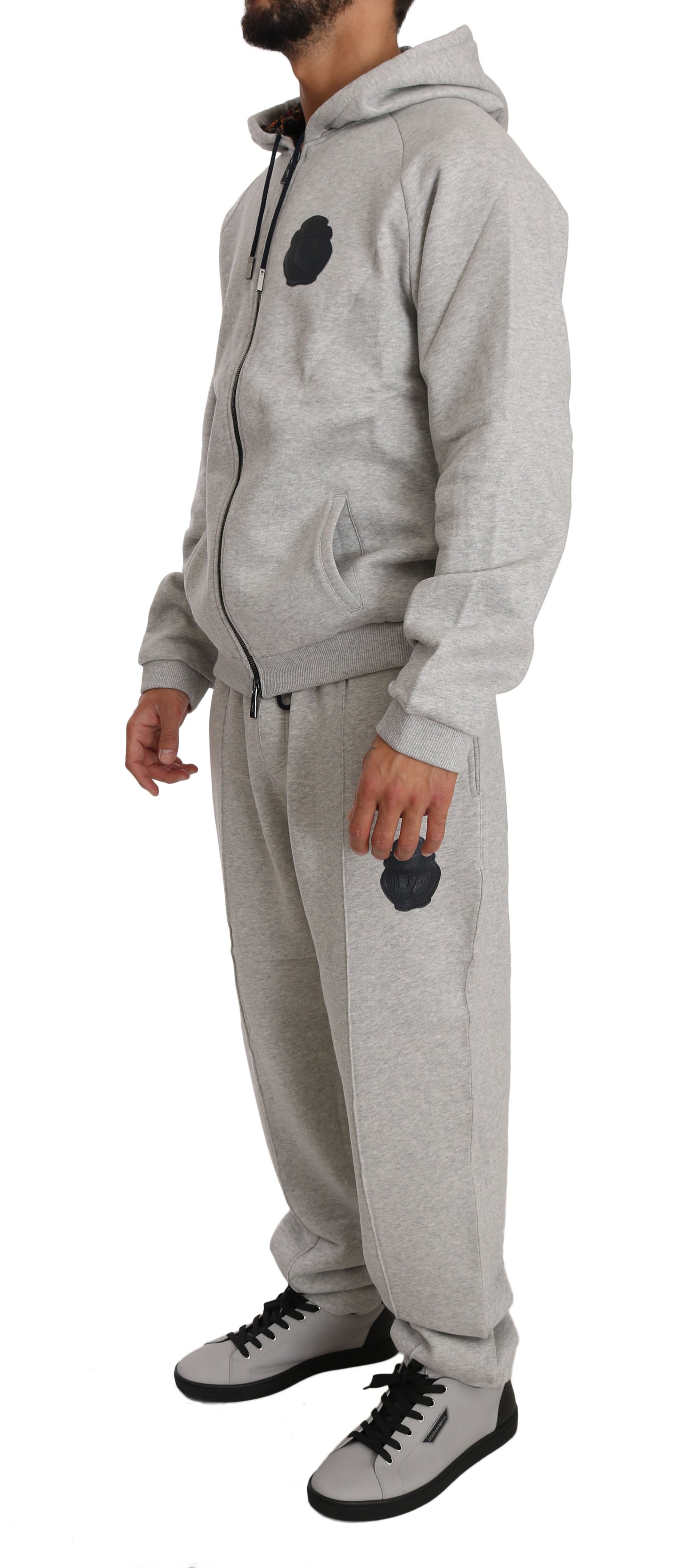 Elegant Gray Cotton Sweatsuit Ensemble