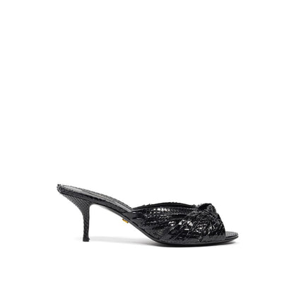 Black Leather Di Pitone Sandal