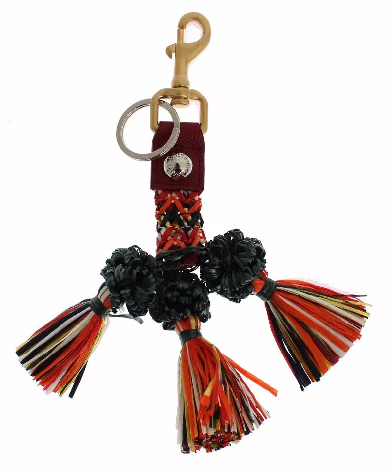 Multicolor Raffia Leather Clasp Finder Chain Keyring