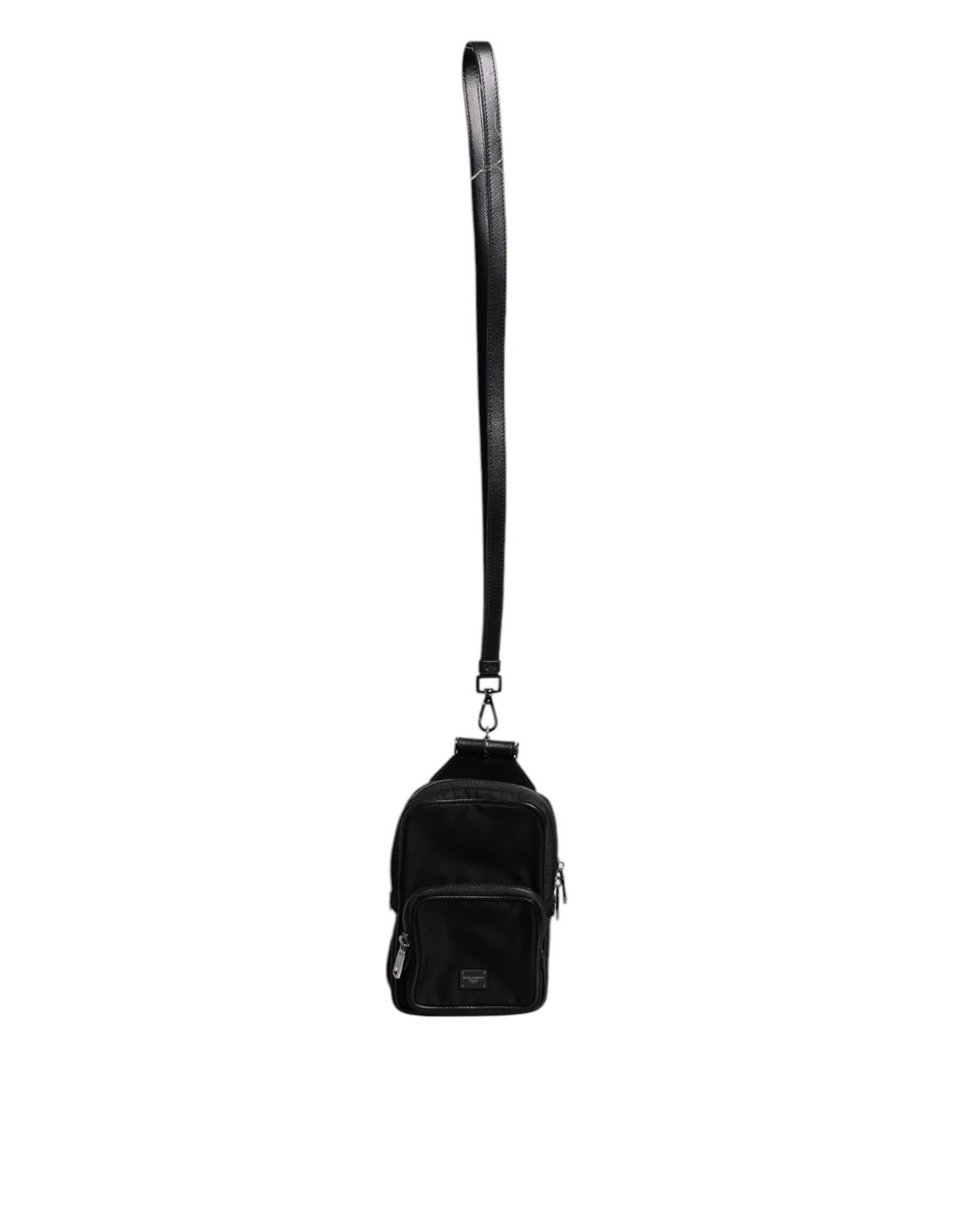 Black Leather Purse Lanyard Crossbody Bag