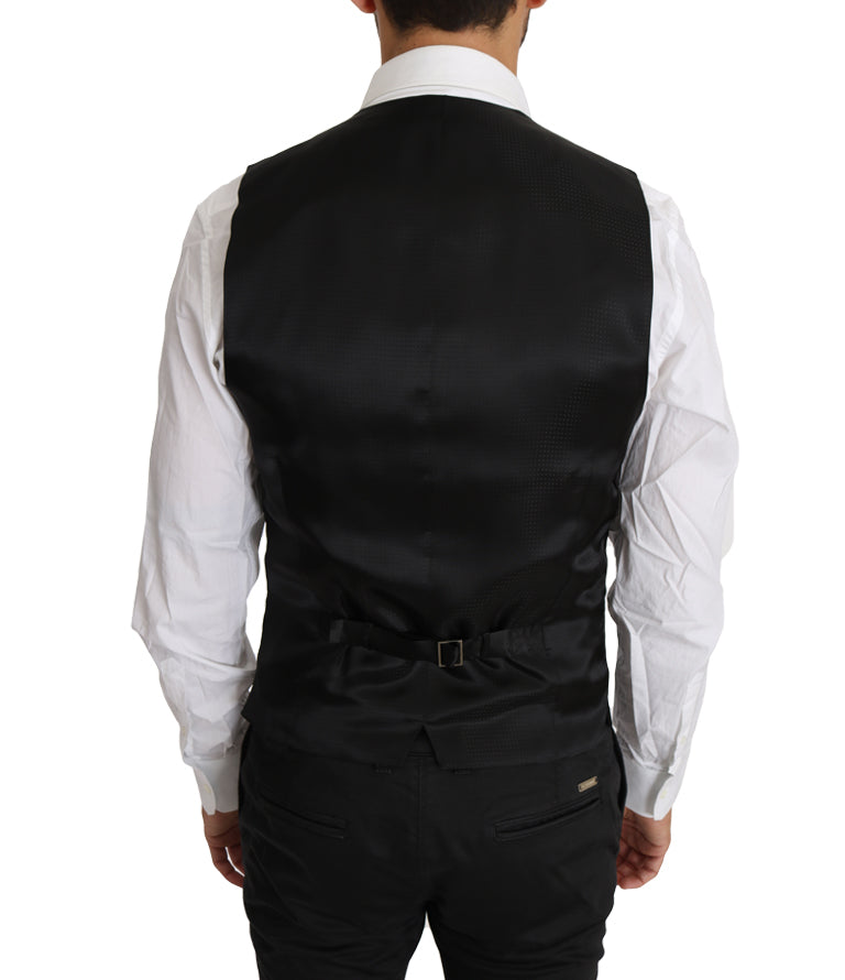 Sleek Black Wool-Silk Formal Vest