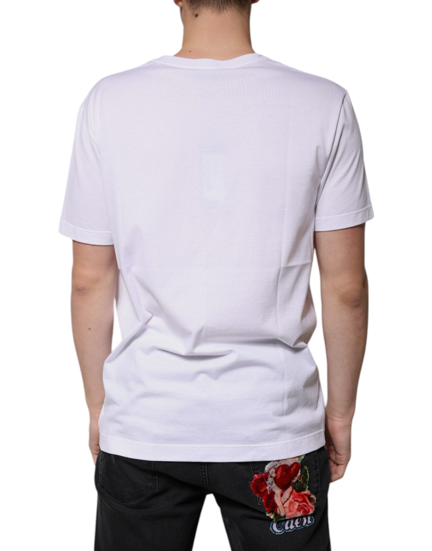 White Cotton V-neck Short Sleeves T-shirt