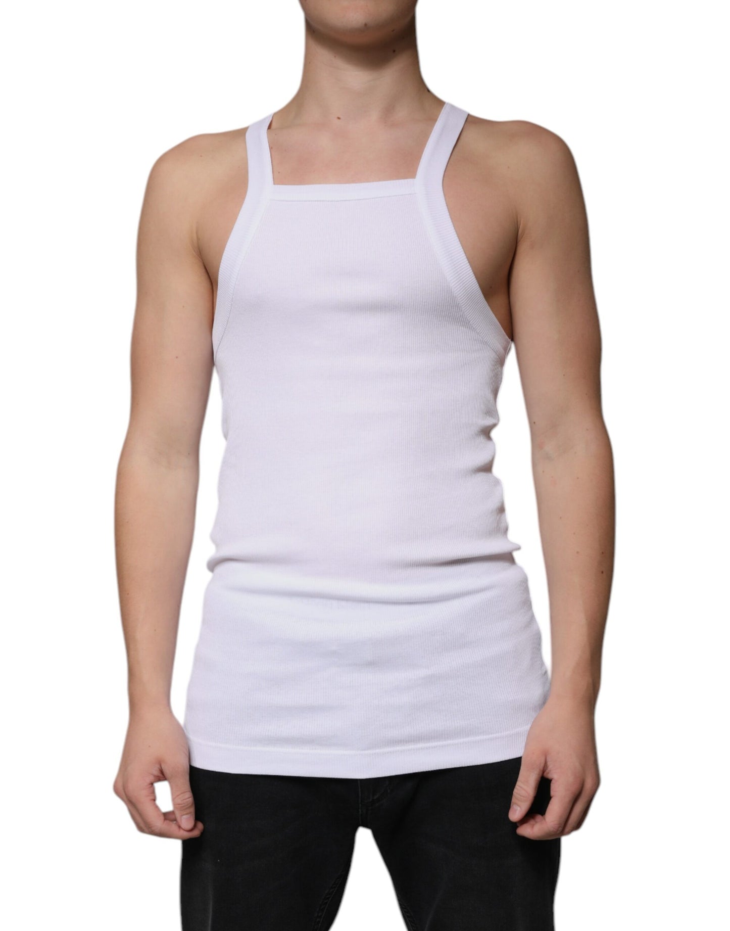 White Cotton Sleeveless Square Neck Tank T-shirt