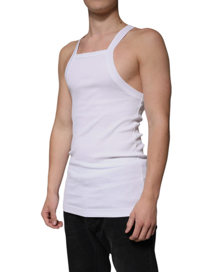 White Cotton Sleeveless Square Neck Tank T-shirt