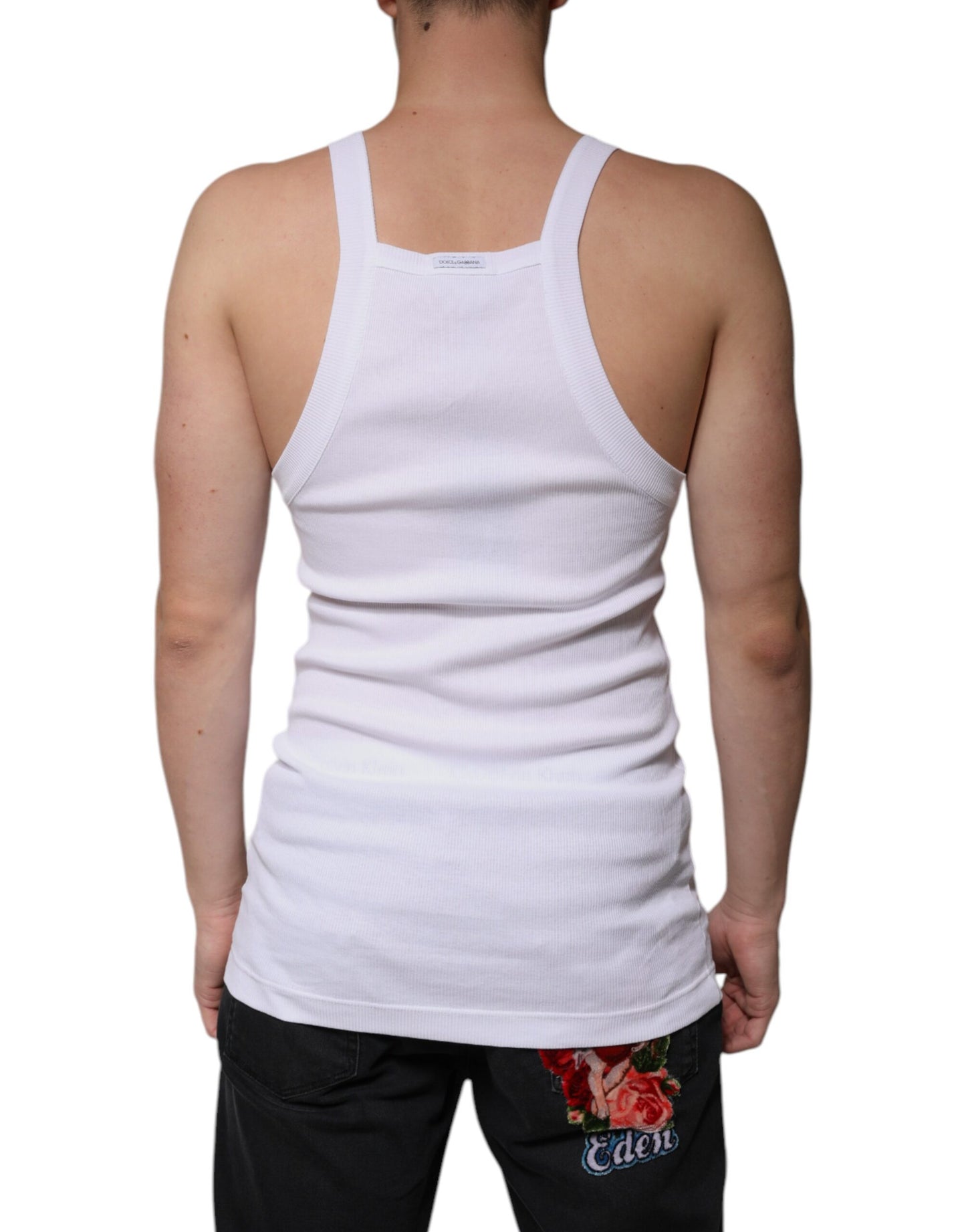 White Cotton Sleeveless Square Neck Tank T-shirt