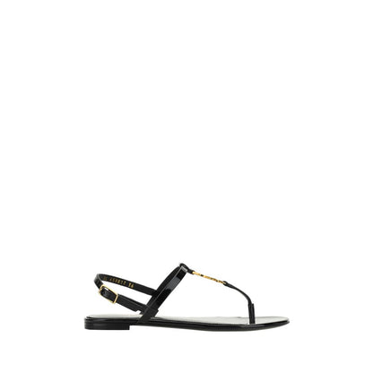 Black Calf Leather Bos Taurus Flat Sandals