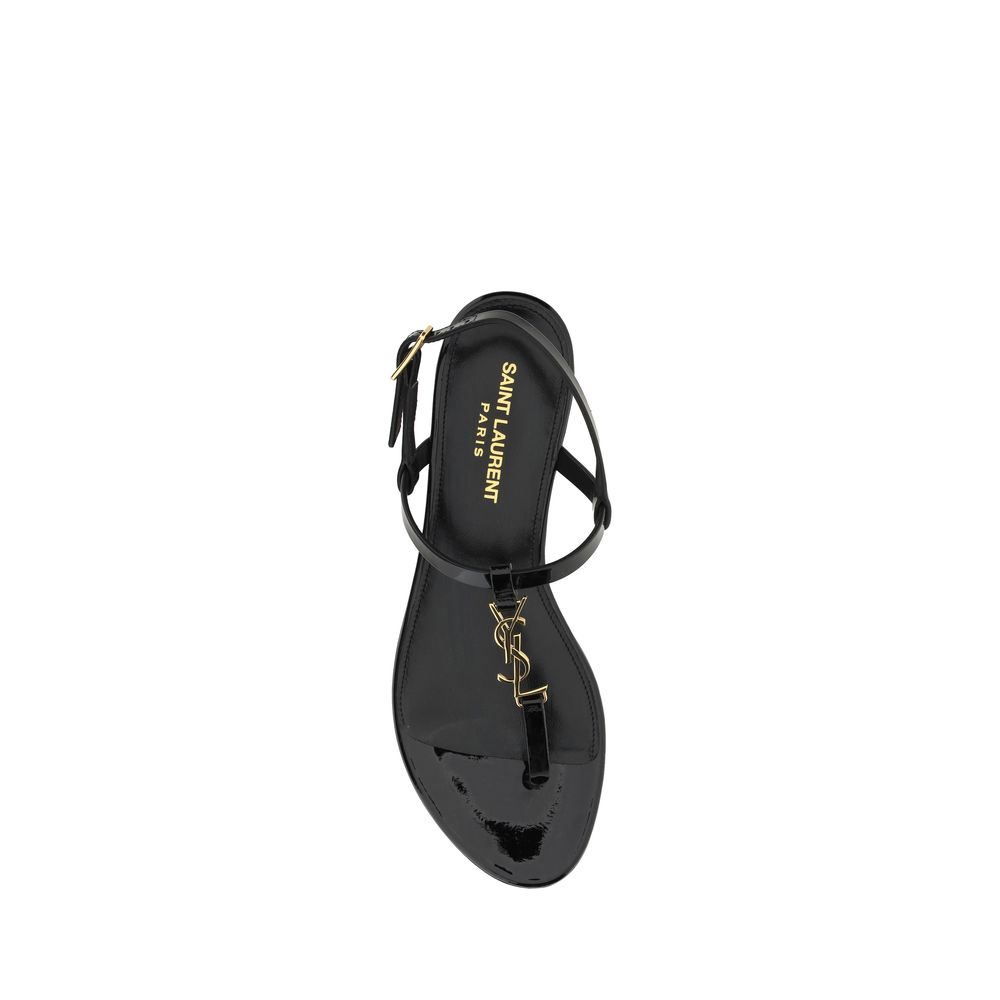 Black Calf Leather Bos Taurus Flat Sandals