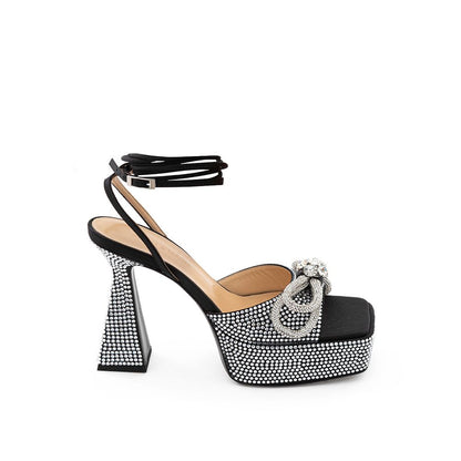 Black Leather Stiletto Heel Sandals