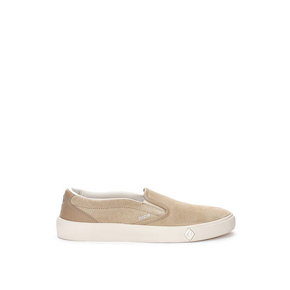 Beige Leather Slip-On Loafers