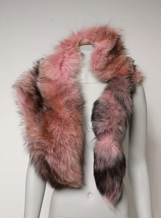 Pink Frost Fox Fur Neck Warmer Winter Scarf