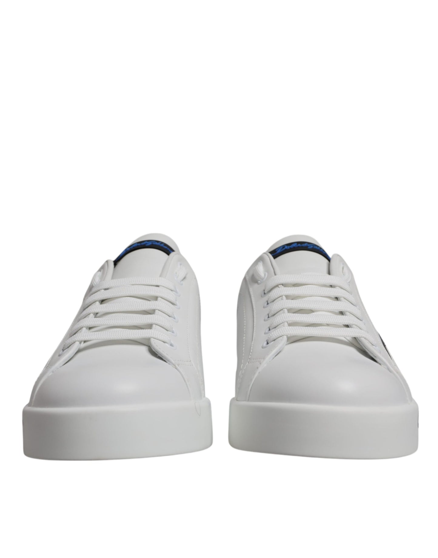 White Blue Leather Logo Low Top Sneakers Shoes