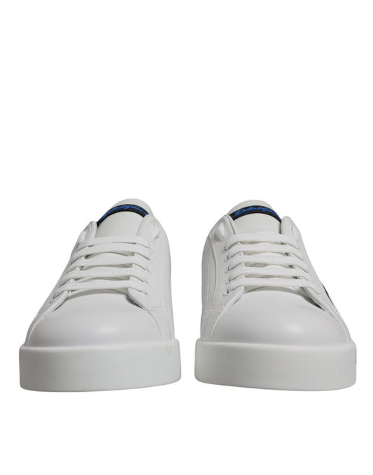 White Blue Leather Logo Low Top Sneakers Shoes