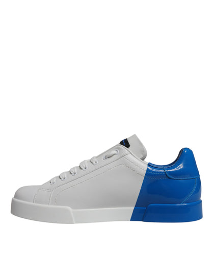 White Blue Leather Logo Low Top Sneakers Shoes