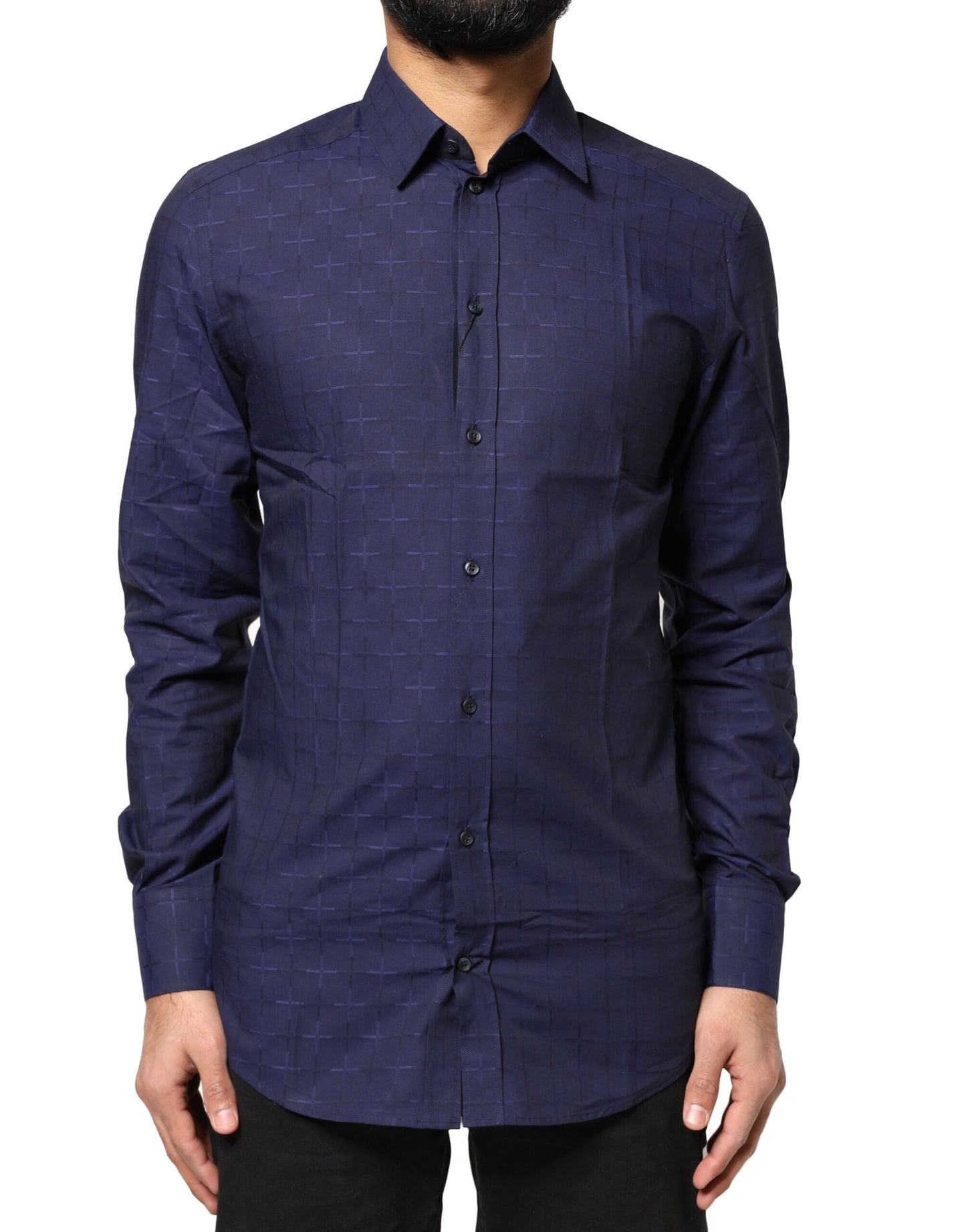 Blue Check Tartan GOLD Formal Dress Shirt