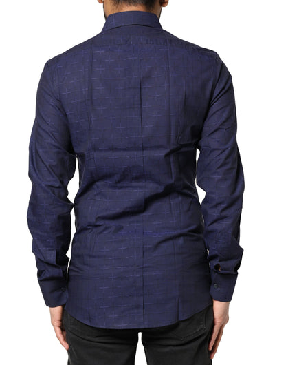 Blue Check Tartan GOLD Formal Dress Shirt