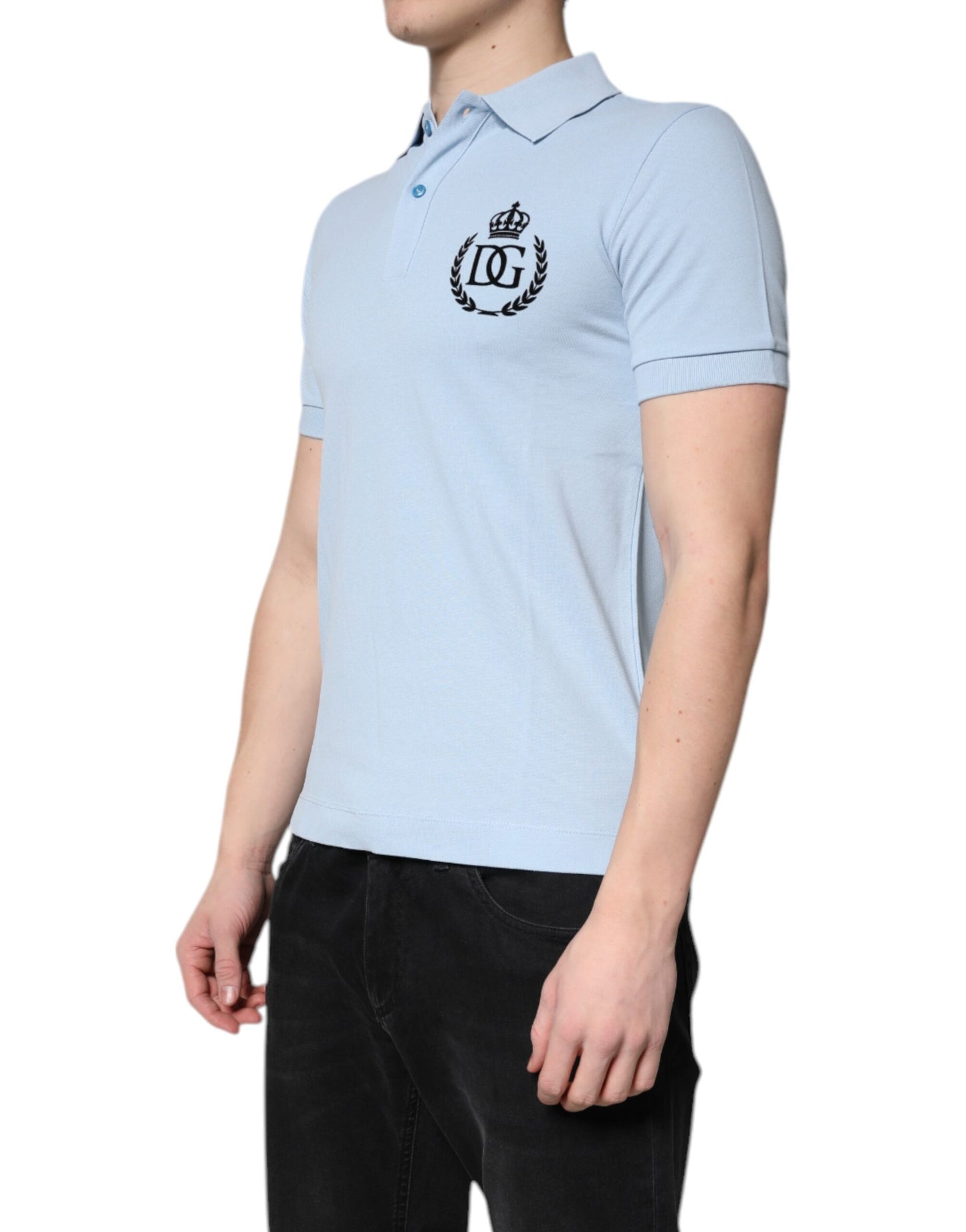 Sky Blue Cotton Crown Collared Polo T-shirt