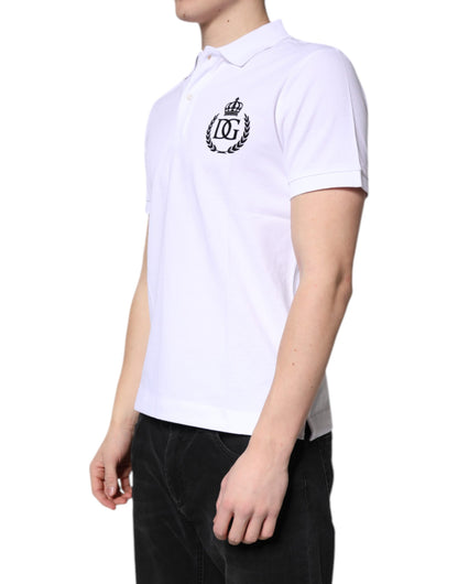 White Cotton Crown Collared Men Polo T-shirt